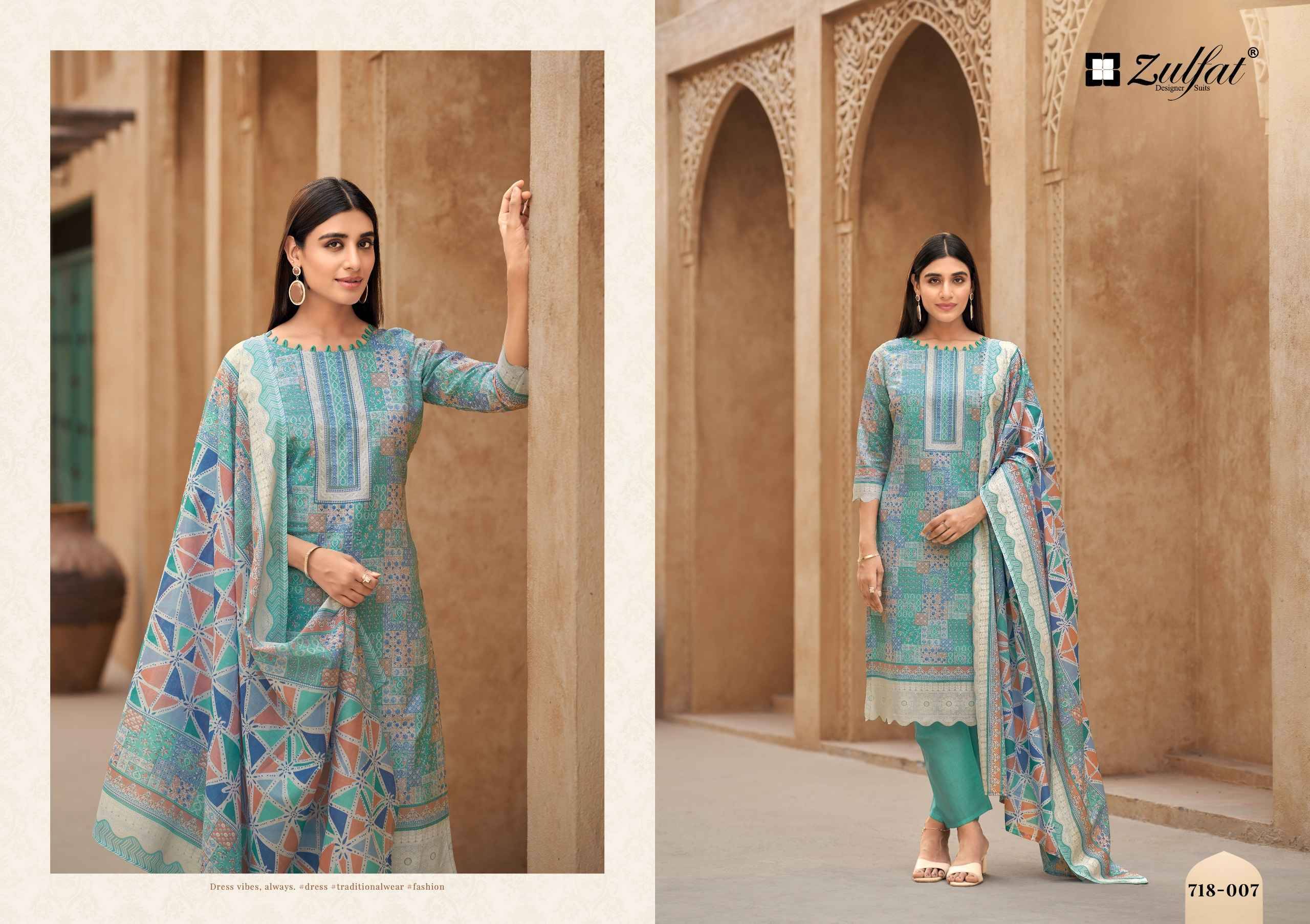 TANAIRA By Zulfat Designer Suits 718 Series Beautiful Stylish Festive Suits Fancy Colorful Casual Wear & Ethnic Wear & Ready To Wear Heavy Cotton Print Dresses At Wholesale Price